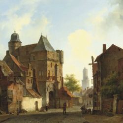 A peaceful town square in summer